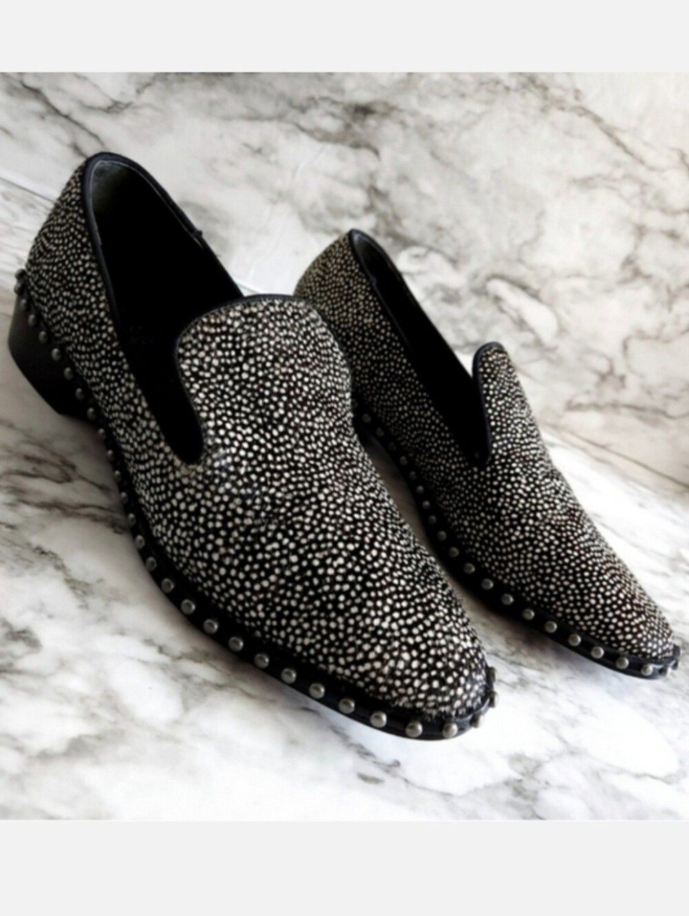 Adrianna Papell Slip-On Leather Loafers With Black & White Cow Hair, Size 6